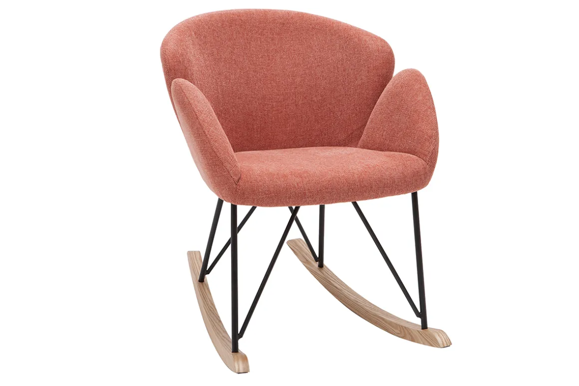 Miliboo Rocking Chair|Voir Tous Les Fauteuils-Rocking chair en tissu effet velours texturé terracotta, métal noir et bois clair RHAPSODY