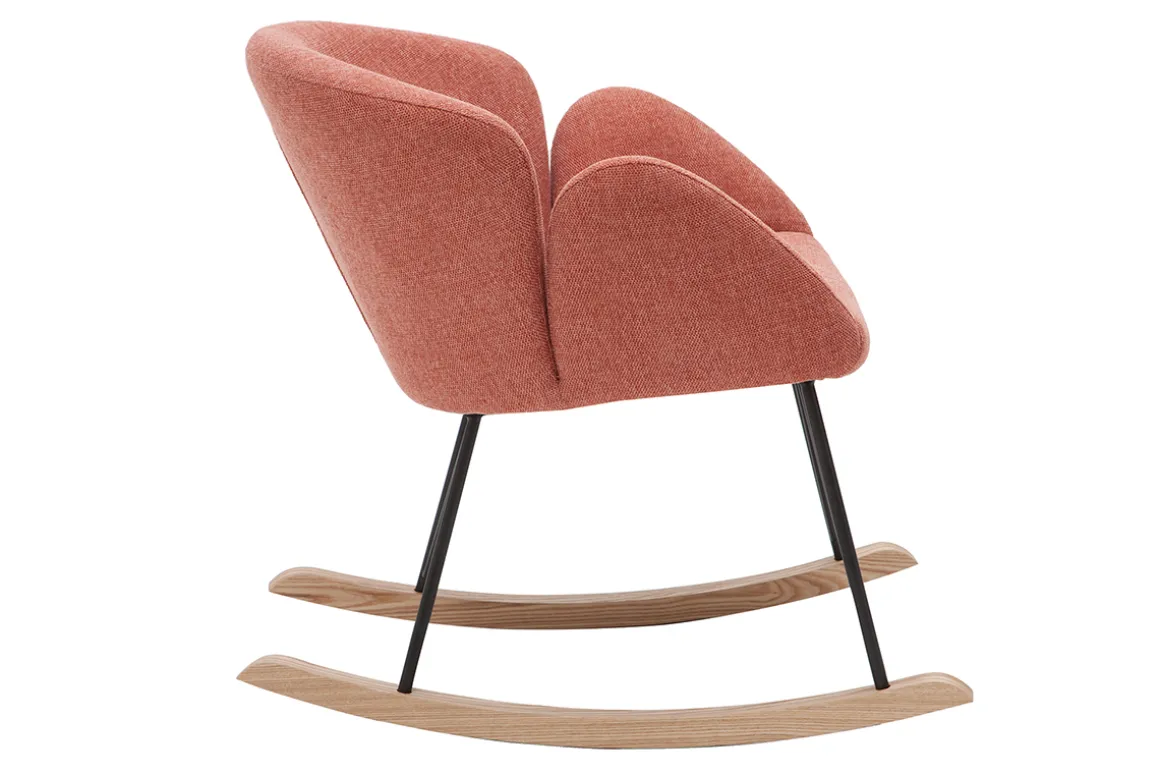 Miliboo Rocking Chair|Voir Tous Les Fauteuils-Rocking chair en tissu effet velours texturé terracotta, métal noir et bois clair RHAPSODY