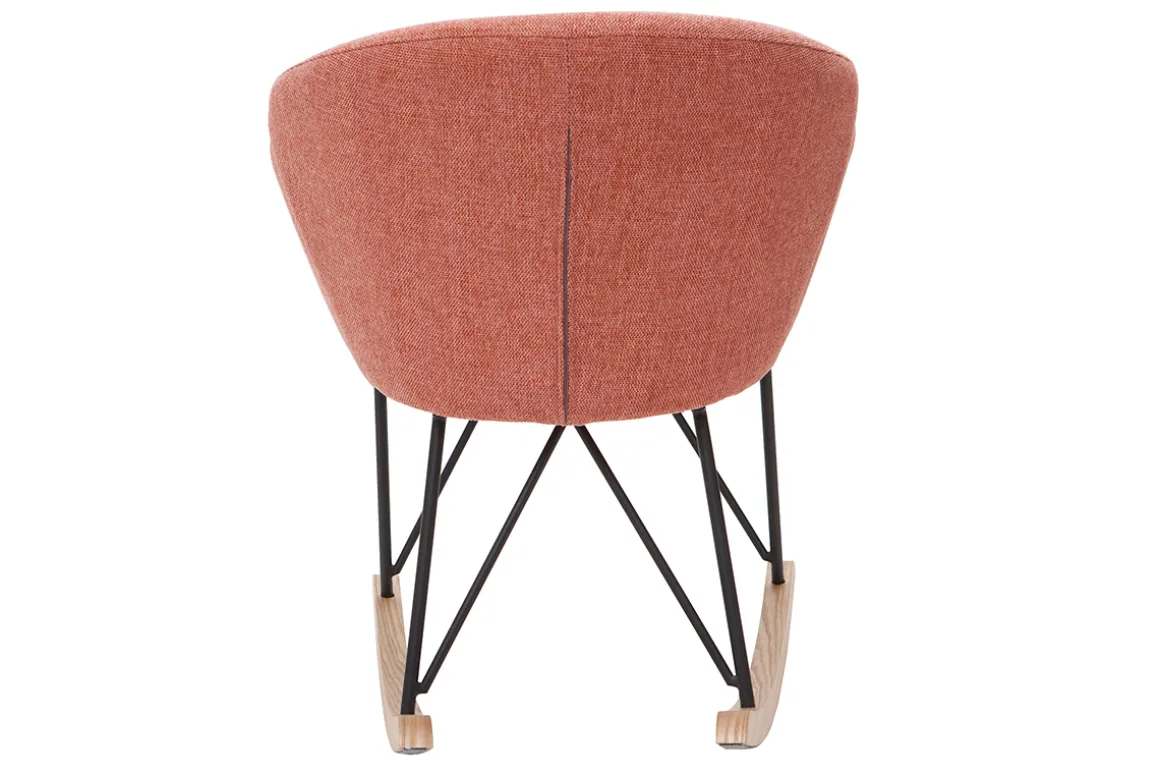 Miliboo Rocking Chair|Voir Tous Les Fauteuils-Rocking chair en tissu effet velours texturé terracotta, métal noir et bois clair RHAPSODY