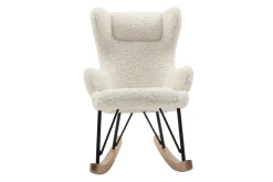 Miliboo Fauteuil Enfant-Rocking chair enfant en tissu effet peau de mouton blanc, métal noir et bois clair SHAUN