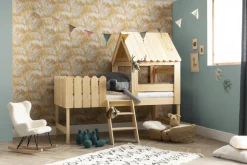 Miliboo Fauteuil Enfant-Rocking chair enfant en tissu effet peau de mouton blanc, métal noir et bois clair SHAUN