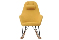 Miliboo Rocking Chair|Voir Tous Les Fauteuils-Rocking chair scandinave en tissu effet velours jaune moutarde, métal noir et bois clair JHENE