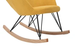 Miliboo Rocking Chair|Voir Tous Les Fauteuils-Rocking chair scandinave en tissu effet velours jaune moutarde, métal noir et bois clair JHENE