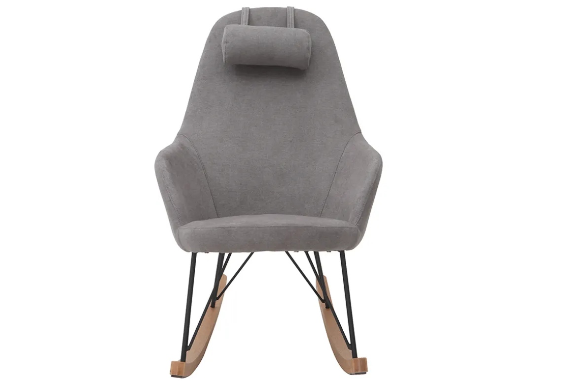 Miliboo Rocking Chair|Voir Tous Les Fauteuils-Rocking chair scandinave en tissu effet velours gris, métal noir et bois clair JHENE
