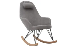 Miliboo Rocking Chair|Voir Tous Les Fauteuils-Rocking chair scandinave en tissu effet velours gris, métal noir et bois clair JHENE
