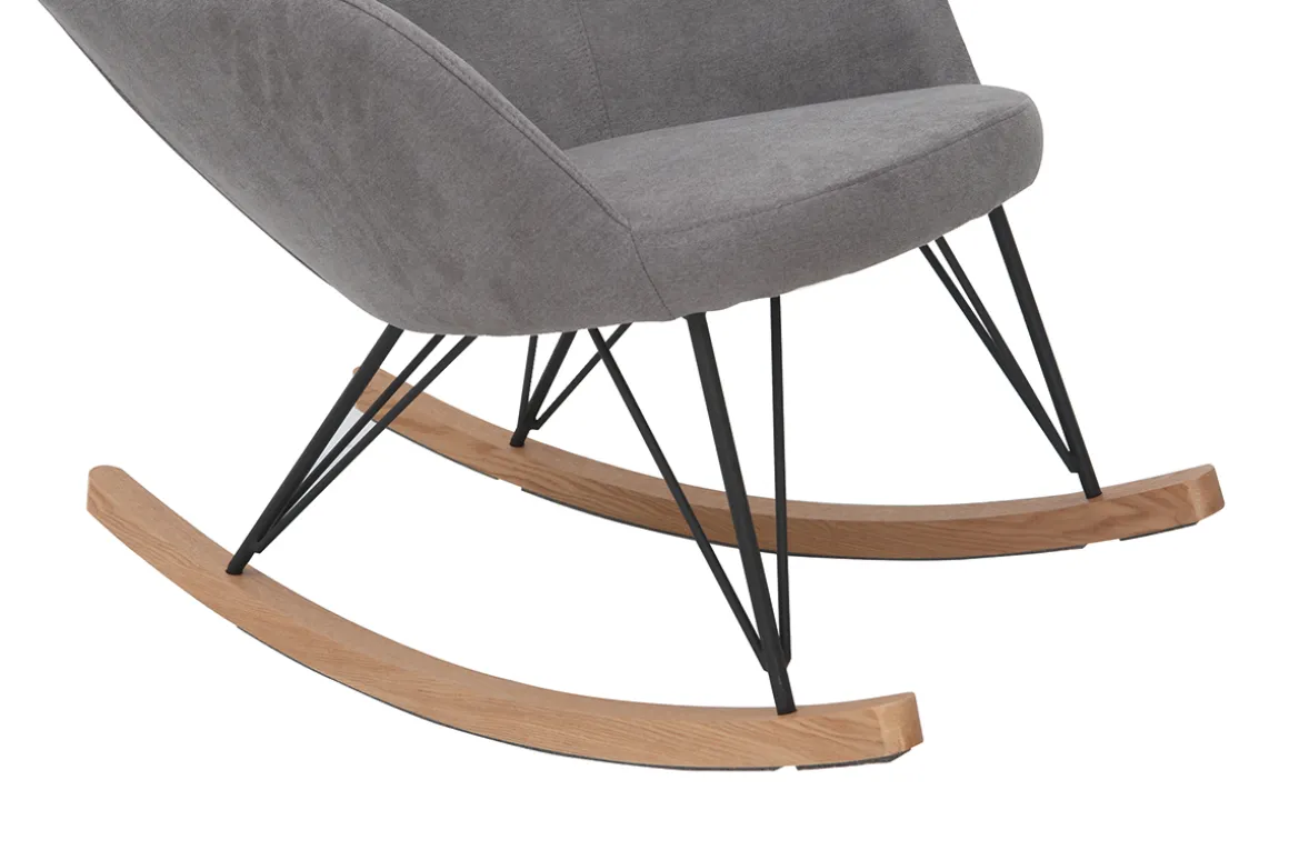 Miliboo Rocking Chair|Voir Tous Les Fauteuils-Rocking chair scandinave en tissu effet velours gris, métal noir et bois clair JHENE