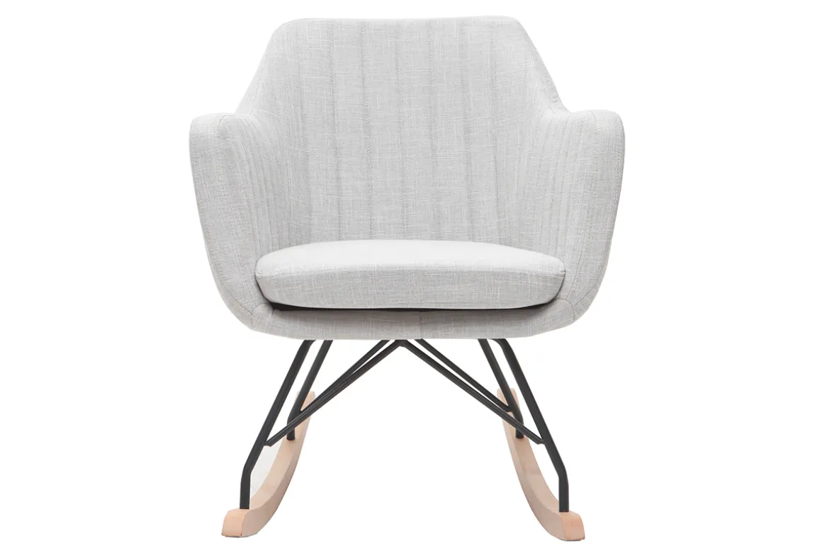 Miliboo Rocking Chair|Voir Tous Les Fauteuils-Rocking chair scandinave en tissu gris clair, métal noir et bois clair ALEYNA