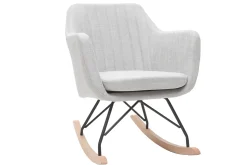 Miliboo Rocking Chair|Voir Tous Les Fauteuils-Rocking chair scandinave en tissu gris clair, métal noir et bois clair ALEYNA