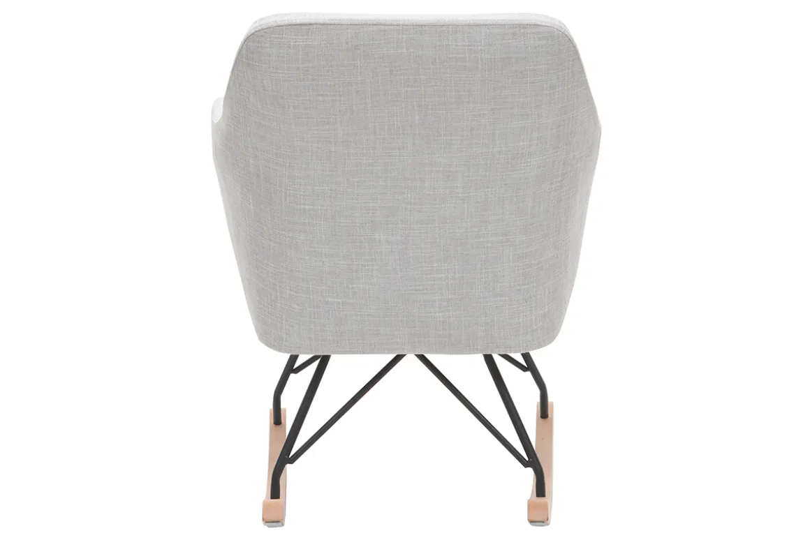 Miliboo Rocking Chair|Voir Tous Les Fauteuils-Rocking chair scandinave en tissu gris clair, métal noir et bois clair ALEYNA
