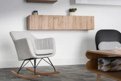 Miliboo Rocking Chair|Voir Tous Les Fauteuils-Rocking chair scandinave en tissu gris clair, métal noir et bois clair ALEYNA