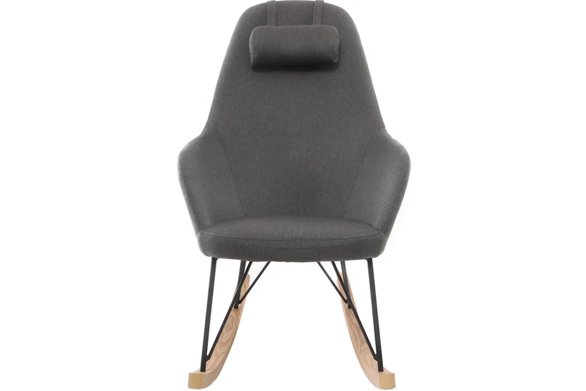 Miliboo Rocking Chair|Voir Tous Les Fauteuils-Rocking chair scandinave en tissu gris foncé, métal noir et bois clair JHENE
