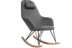 Miliboo Rocking Chair|Voir Tous Les Fauteuils-Rocking chair scandinave en tissu gris foncé, métal noir et bois clair JHENE