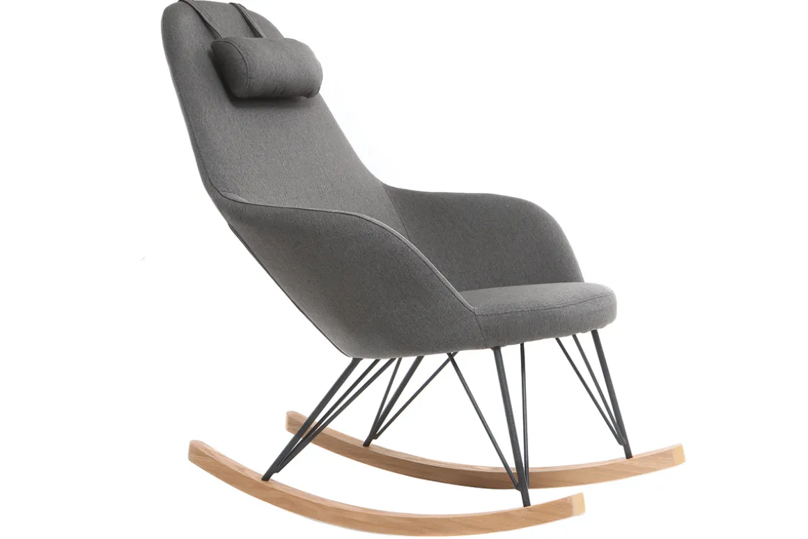 Miliboo Rocking Chair|Voir Tous Les Fauteuils-Rocking chair scandinave en tissu gris foncé, métal noir et bois clair JHENE