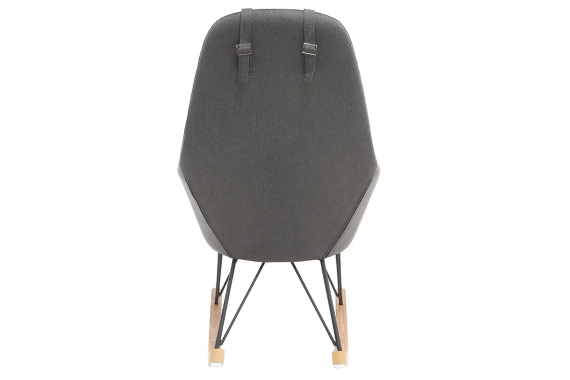 Miliboo Rocking Chair|Voir Tous Les Fauteuils-Rocking chair scandinave en tissu gris foncé, métal noir et bois clair JHENE