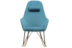 Miliboo Rocking Chair|Voir Tous Les Fauteuils-Rocking chair scandinave en tissu bleu canard, métal noir et bois clair JHENE