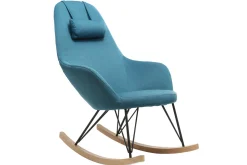Miliboo Rocking Chair|Voir Tous Les Fauteuils-Rocking chair scandinave en tissu bleu canard, métal noir et bois clair JHENE