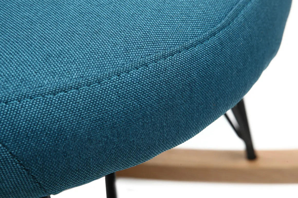 Miliboo Rocking Chair|Voir Tous Les Fauteuils-Rocking chair scandinave en tissu bleu canard, métal noir et bois clair JHENE