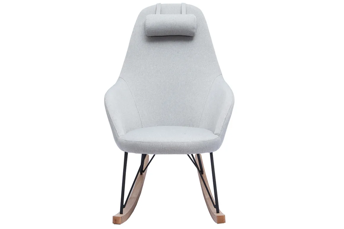 Miliboo Rocking Chair|Voir Tous Les Fauteuils-Rocking chair scandinave en tissu gris, métal noir et bois clair JHENE