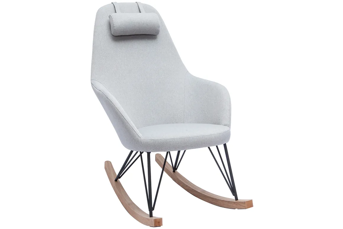 Miliboo Rocking Chair|Voir Tous Les Fauteuils-Rocking chair scandinave en tissu gris, métal noir et bois clair JHENE