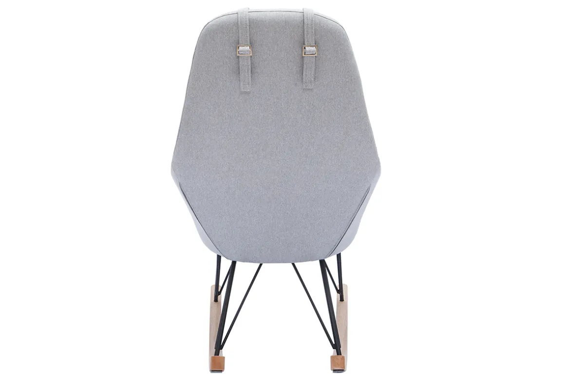 Miliboo Rocking Chair|Voir Tous Les Fauteuils-Rocking chair scandinave en tissu gris, métal noir et bois clair JHENE