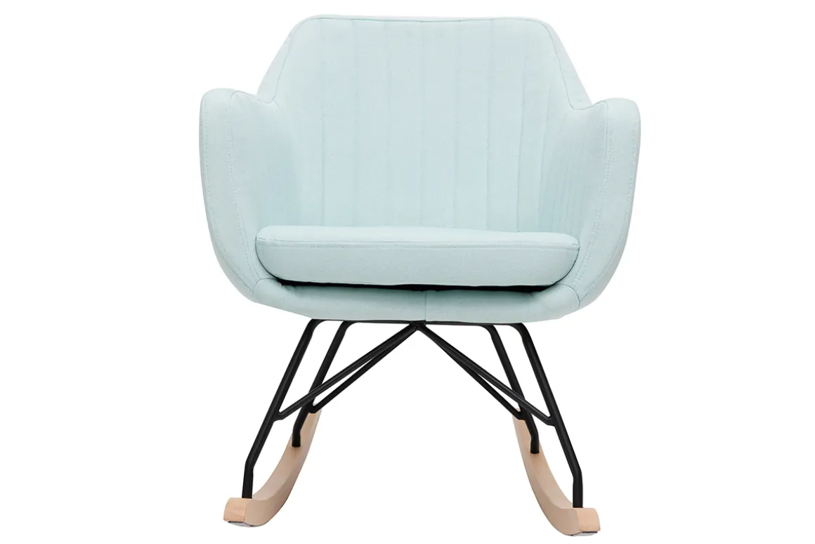 Miliboo Rocking Chair|Voir Tous Les Fauteuils-Rocking chair scandinave en tissu menthe à l'eau, métal noir et bois clair ALEYNA