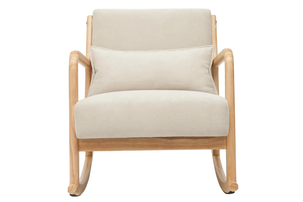 Miliboo Rocking Chair|Voir Tous Les Fauteuils-Rocking chair scandinave en tissu effet velours beige et bois clair massif DERRY