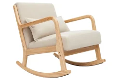 Miliboo Rocking Chair|Voir Tous Les Fauteuils-Rocking chair scandinave en tissu effet velours beige et bois clair massif DERRY