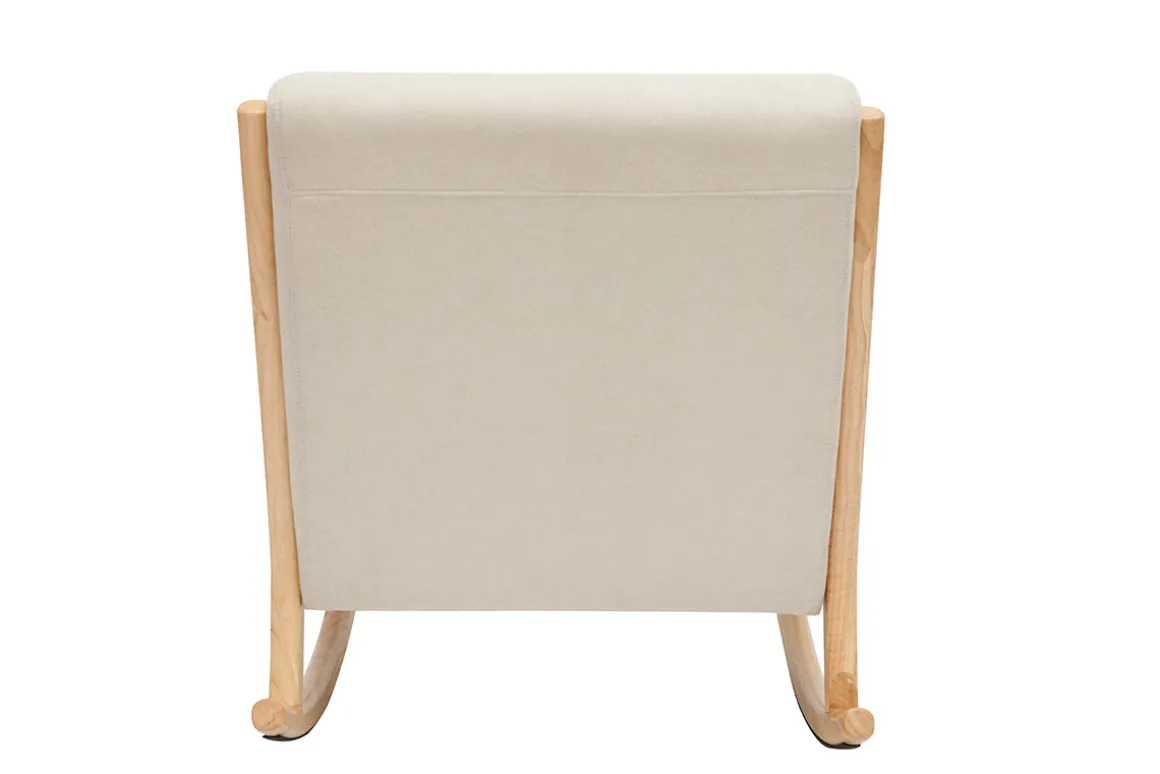 Miliboo Rocking Chair|Voir Tous Les Fauteuils-Rocking chair scandinave en tissu effet velours beige et bois clair massif DERRY