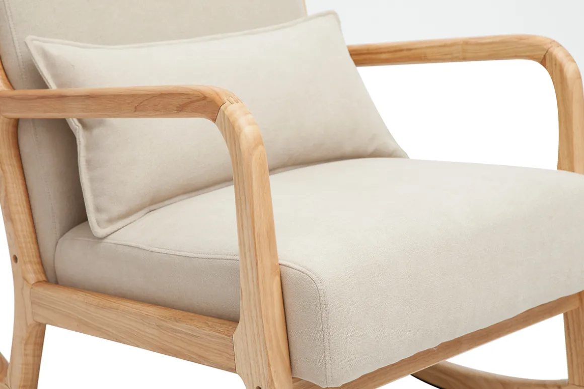 Miliboo Rocking Chair|Voir Tous Les Fauteuils-Rocking chair scandinave en tissu effet velours beige et bois clair massif DERRY