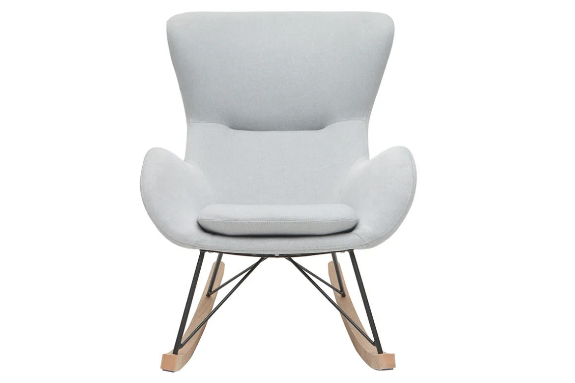 Miliboo Rocking Chair|Voir Tous Les Fauteuils-Rocking chair scandinave en tissu gris clair, métal noir et bois clair ESKUA