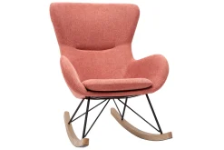 Miliboo Rocking Chair|Voir Tous Les Fauteuils-Rocking chair scandinave en tissu effet velours texturé terracotta, métal noir et bois clair ESKUA
