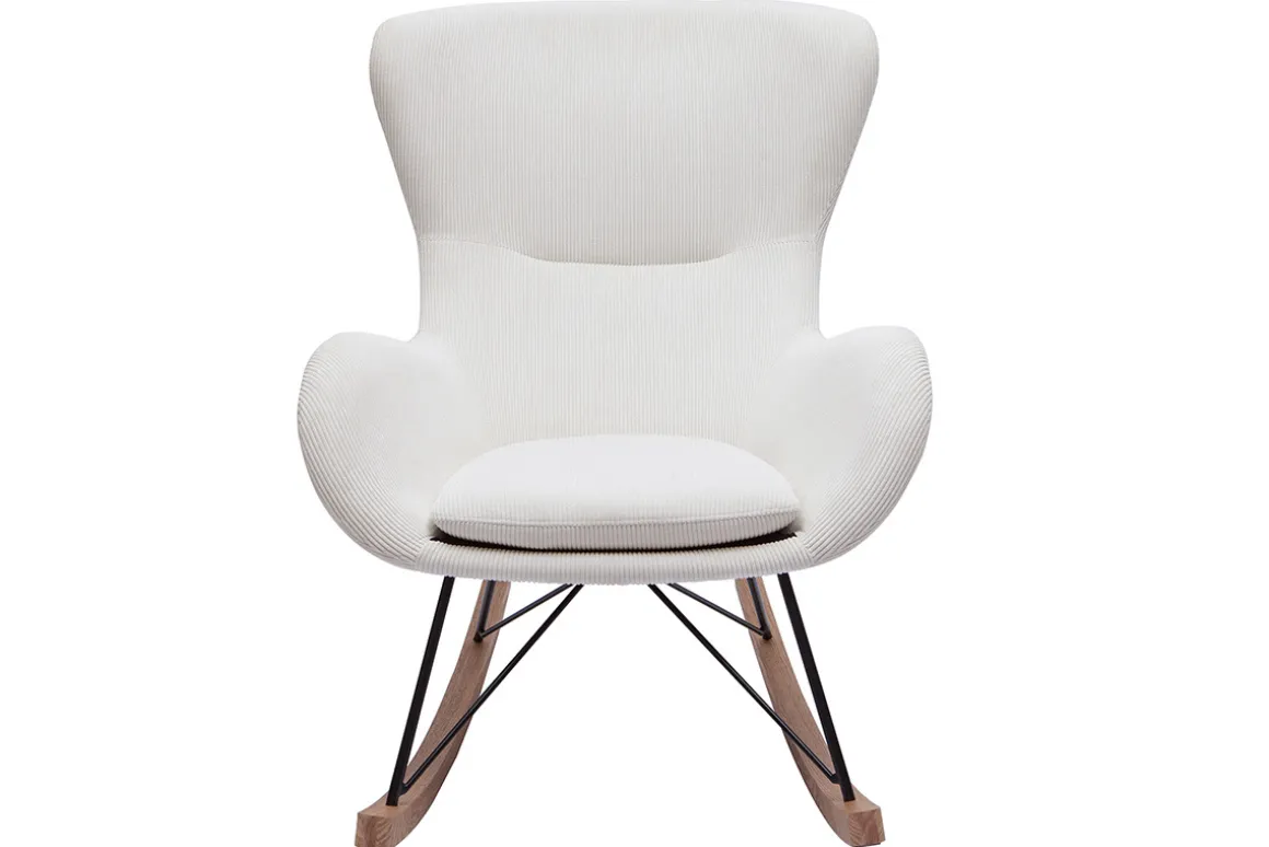Miliboo Rocking Chair|Voir Tous Les Fauteuils-Rocking chair scandinave en tissu velours côtelé beige, métal noir et bois clair ESKUA