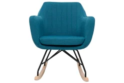 Miliboo Rocking Chair|Voir Tous Les Fauteuils-Rocking chair scandinave en tissu bleu canard, métal noir et bois clair ALEYNA