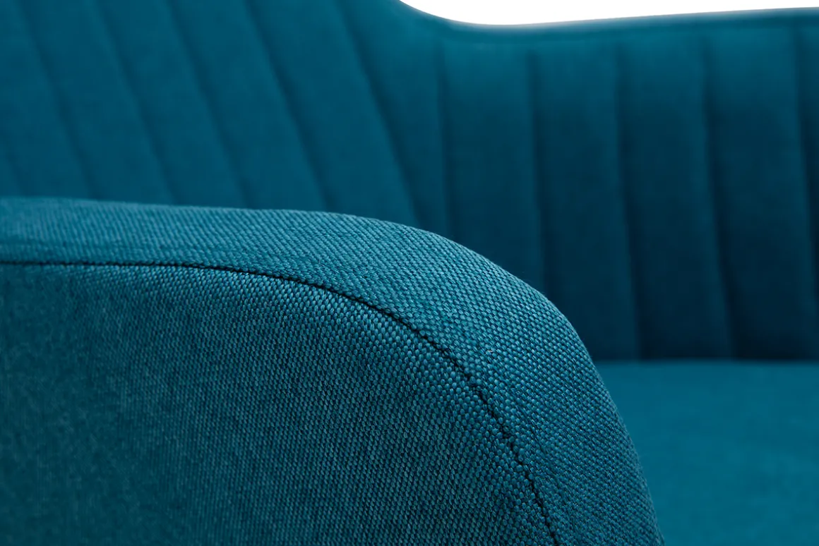 Miliboo Rocking Chair|Voir Tous Les Fauteuils-Rocking chair scandinave en tissu bleu canard, métal noir et bois clair ALEYNA