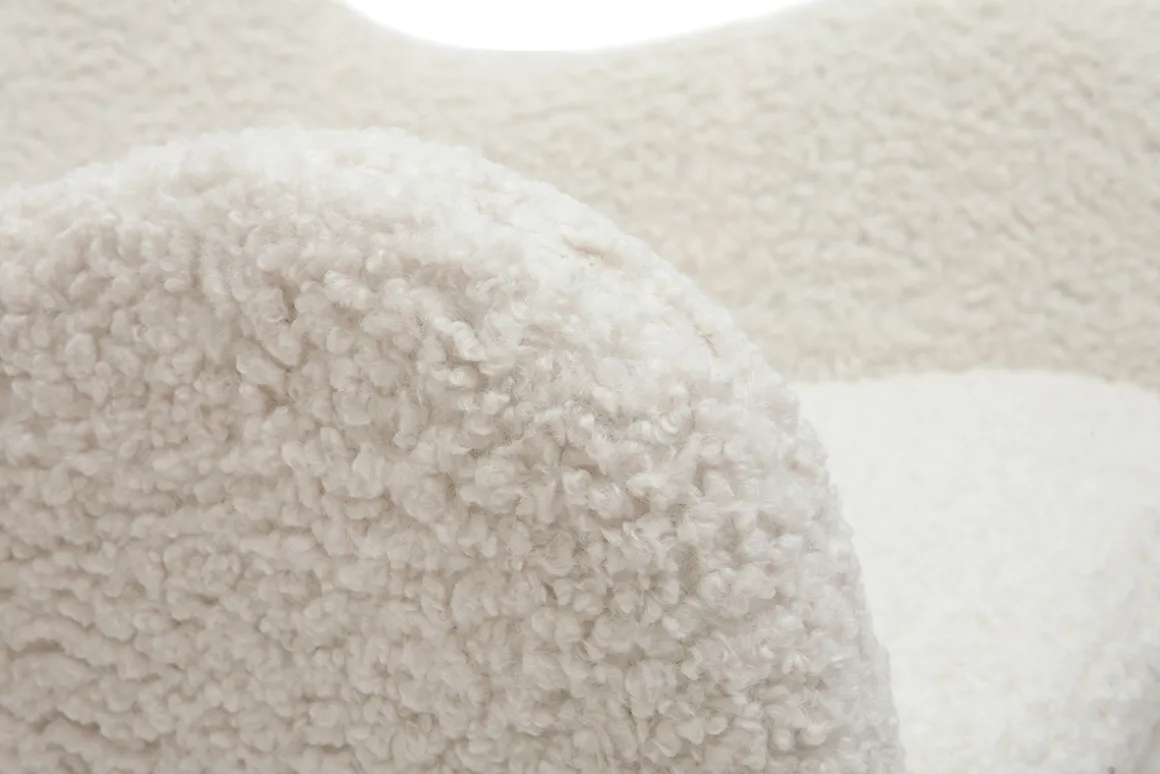 Miliboo Rocking Chair|Voir Tous Les Fauteuils-Rocking chair scandinave en tissu effet peau de mouton blanc, métal noir et bois clair MANIA