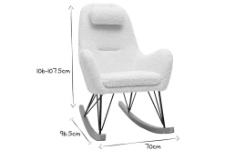 Miliboo Rocking Chair|Voir Tous Les Fauteuils-Rocking chair scandinave en tissu effet peau de mouton blanc, métal noir et bois clair MANIA