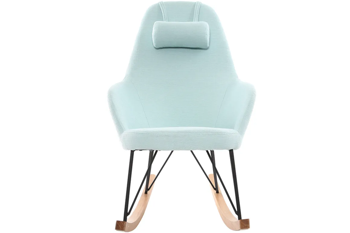 Miliboo Rocking Chair|Voir Tous Les Fauteuils-Rocking chair scandinave en tissu menthe à l'eau, métal noir et bois clair JHENE