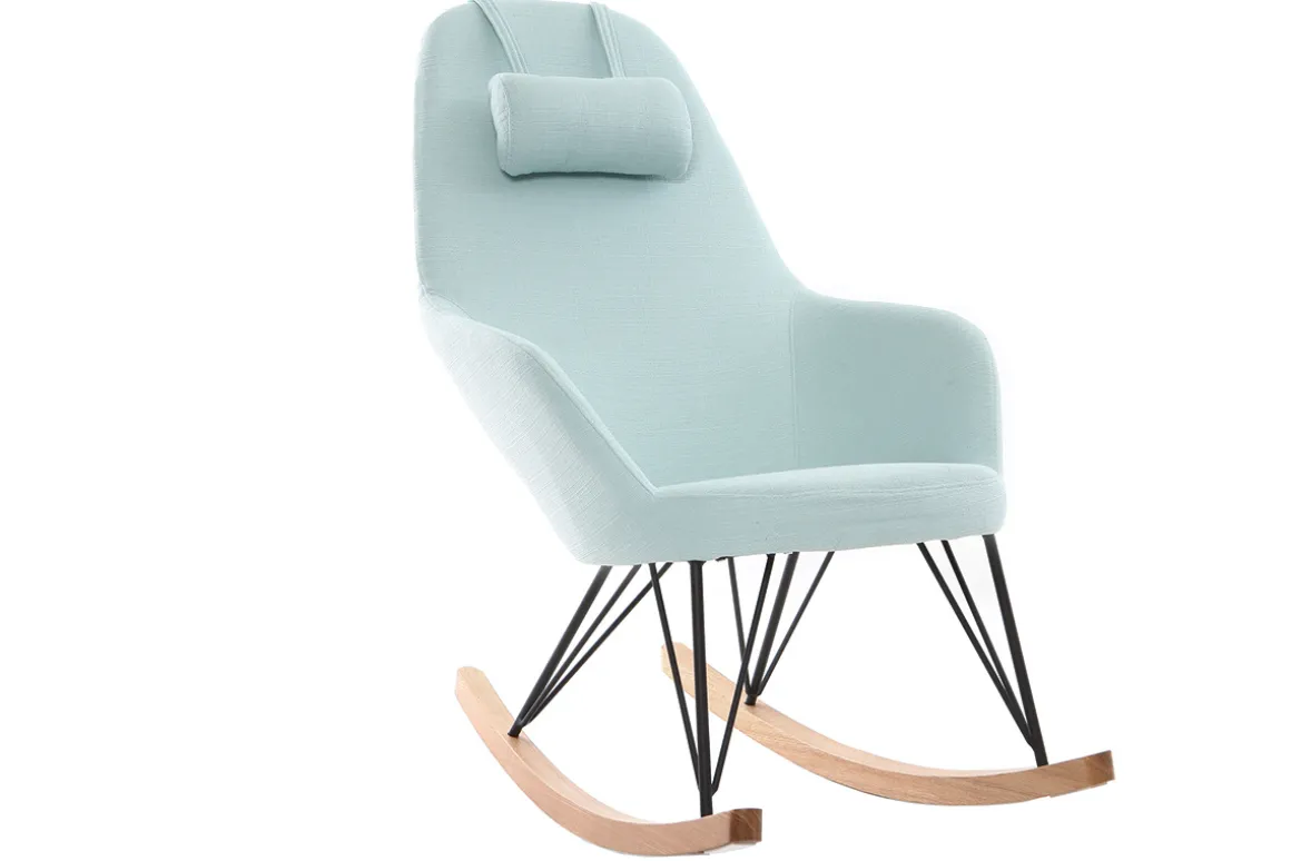 Miliboo Rocking Chair|Voir Tous Les Fauteuils-Rocking chair scandinave en tissu menthe à l'eau, métal noir et bois clair JHENE