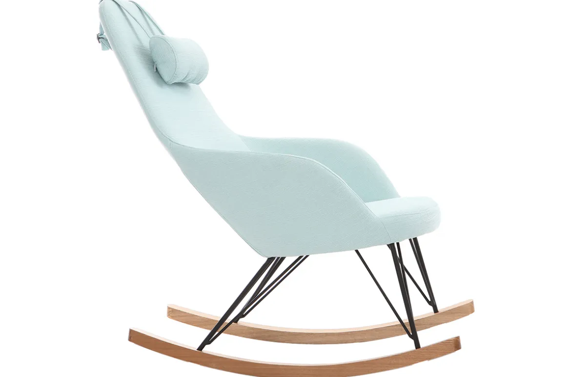Miliboo Rocking Chair|Voir Tous Les Fauteuils-Rocking chair scandinave en tissu menthe à l'eau, métal noir et bois clair JHENE