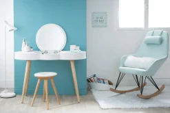 Miliboo Rocking Chair|Voir Tous Les Fauteuils-Rocking chair scandinave en tissu menthe à l'eau, métal noir et bois clair JHENE