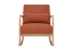 Miliboo Rocking Chair|Voir Tous Les Fauteuils-Rocking chair scandinave en tissu effet velours terre brûlée et bois clair massif DERRY