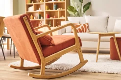 Miliboo Rocking Chair|Voir Tous Les Fauteuils-Rocking chair scandinave en tissu effet velours terre brûlée et bois clair massif DERRY