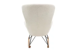 Miliboo Rocking Chair|Voir Tous Les Fauteuils-Rocking chair scandinave en tissu effet peau de mouton blanc, métal noir et bois clair ESKUA