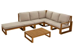 Miliboo Salon De Jardin-Salon de jardin d'angle 6-8 places en bois massif avec coussins déhoussables taupe SALSA
