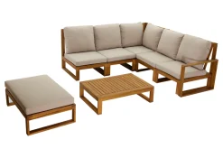 Miliboo Salon De Jardin-Salon de jardin d'angle 6-8 places en bois massif avec coussins déhoussables taupe SALSA