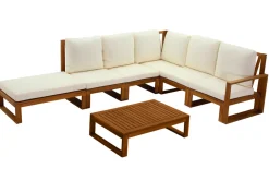 Miliboo Salon De Jardin-Salon de jardin d'angle 6-8 places en bois massif avec coussins déhoussables beige naturel SALSA