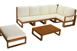 Miliboo Salon De Jardin-Salon de jardin d'angle 6-8 places en bois massif avec coussins déhoussables beige naturel SALSA