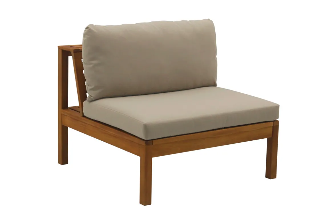 Miliboo Salon De Jardin-Salon de jardin d'angle 6 places en bois massif avec coussins déhoussables taupe BELIZE