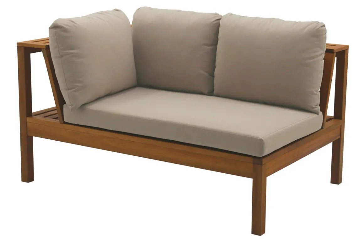 Miliboo Salon De Jardin-Salon de jardin d'angle 6 places en bois massif avec coussins déhoussables taupe BELIZE