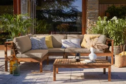 Miliboo Salon De Jardin-Salon de jardin d'angle 6 places en bois massif avec coussins déhoussables taupe BELIZE